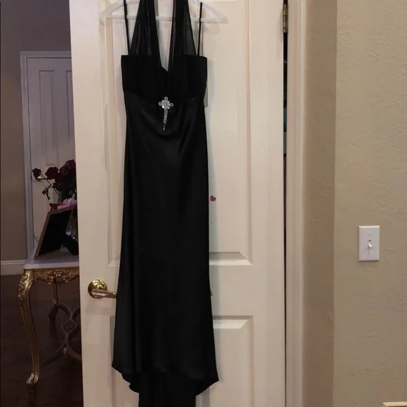 Black Satin Halter Midi Dress | Color: Black/Silver | Size: L | Jazmine20_'s Closet
